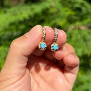 18K Gold Plated Stainless Steel Diamond Earrings with Turquoise stone